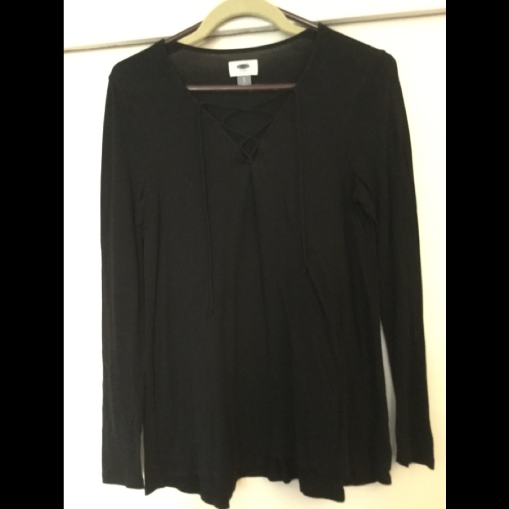 Long Sleeve black quarter tie up front top